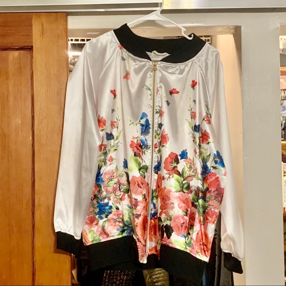 NWT Marci Satin Floral Bomber Jacket